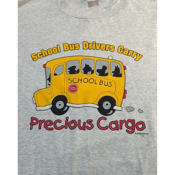 VTG School Bus Drivers Carry Precious Cargo Puff Print Single Stitch Shirt 2XL - Picture 3 of 6